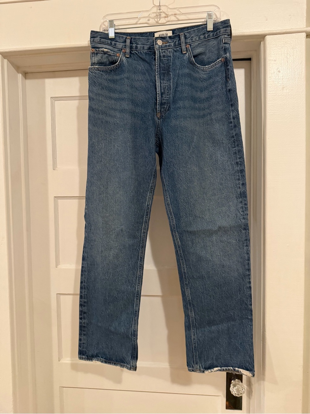 AGOLDE High Rise 90s Straight Jeans Size 30 Medium Wash Button Fly - Picture 4 of 8